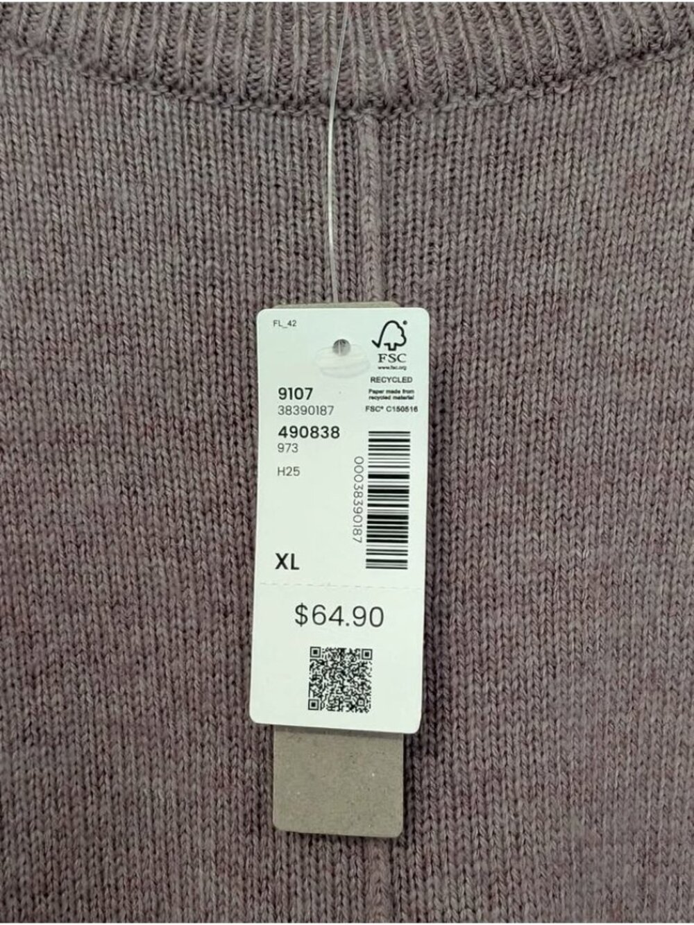 NWT Cashmere Blend Sweater XL Dusty Mauve Cozy Soft Crewneck Vertical Seam - Picture 6 of 8